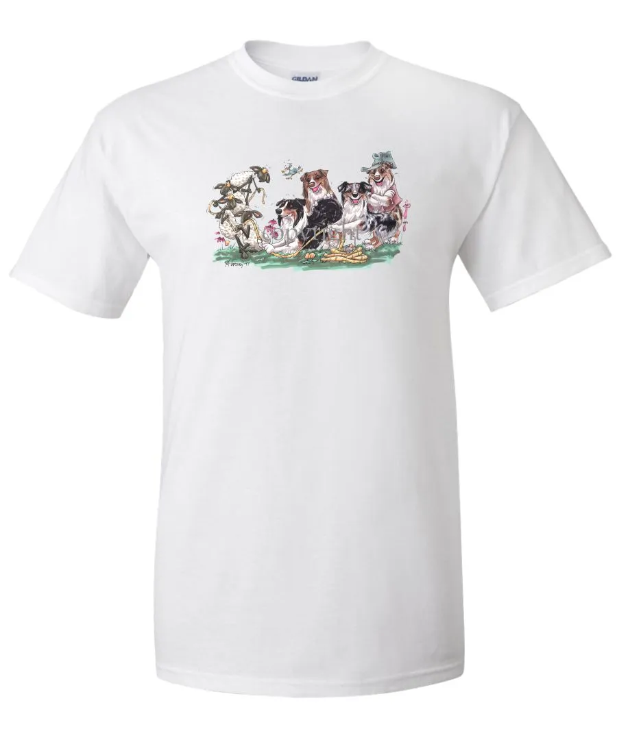 Australian Shepherd - Group Tug A War - Caricature - T-Shirt