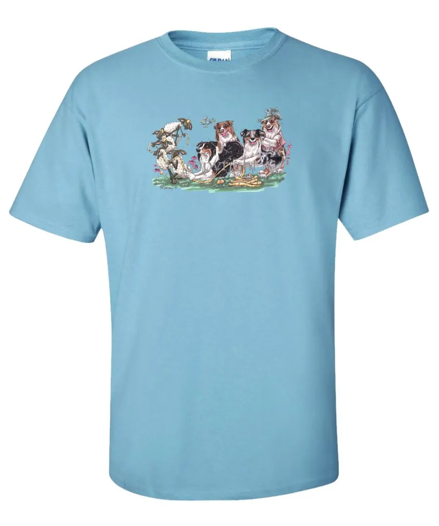 Australian Shepherd - Group Tug A War - Caricature - T-Shirt