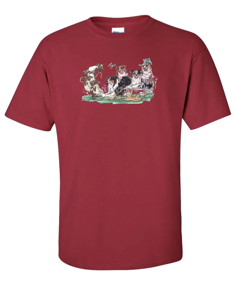 Australian Shepherd - Group Tug A War - Caricature - T-Shirt