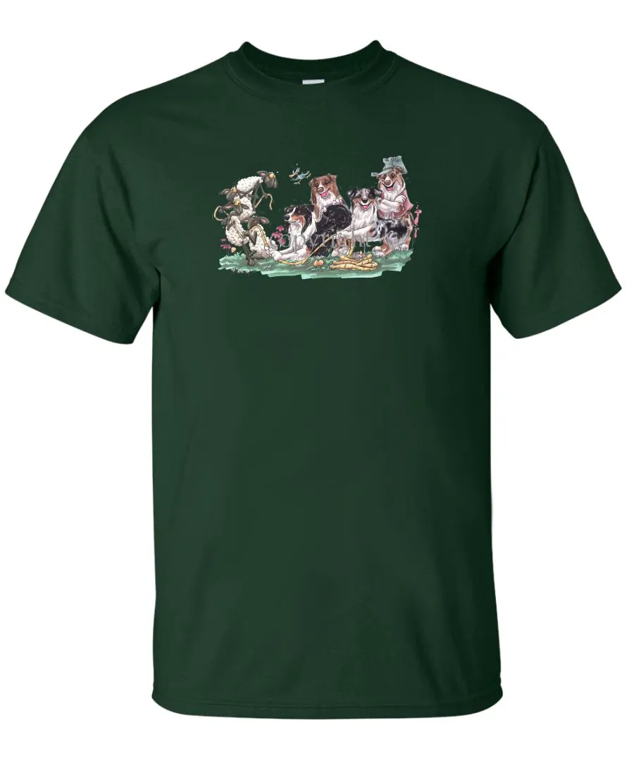 Australian Shepherd - Group Tug A War - Caricature - T-Shirt