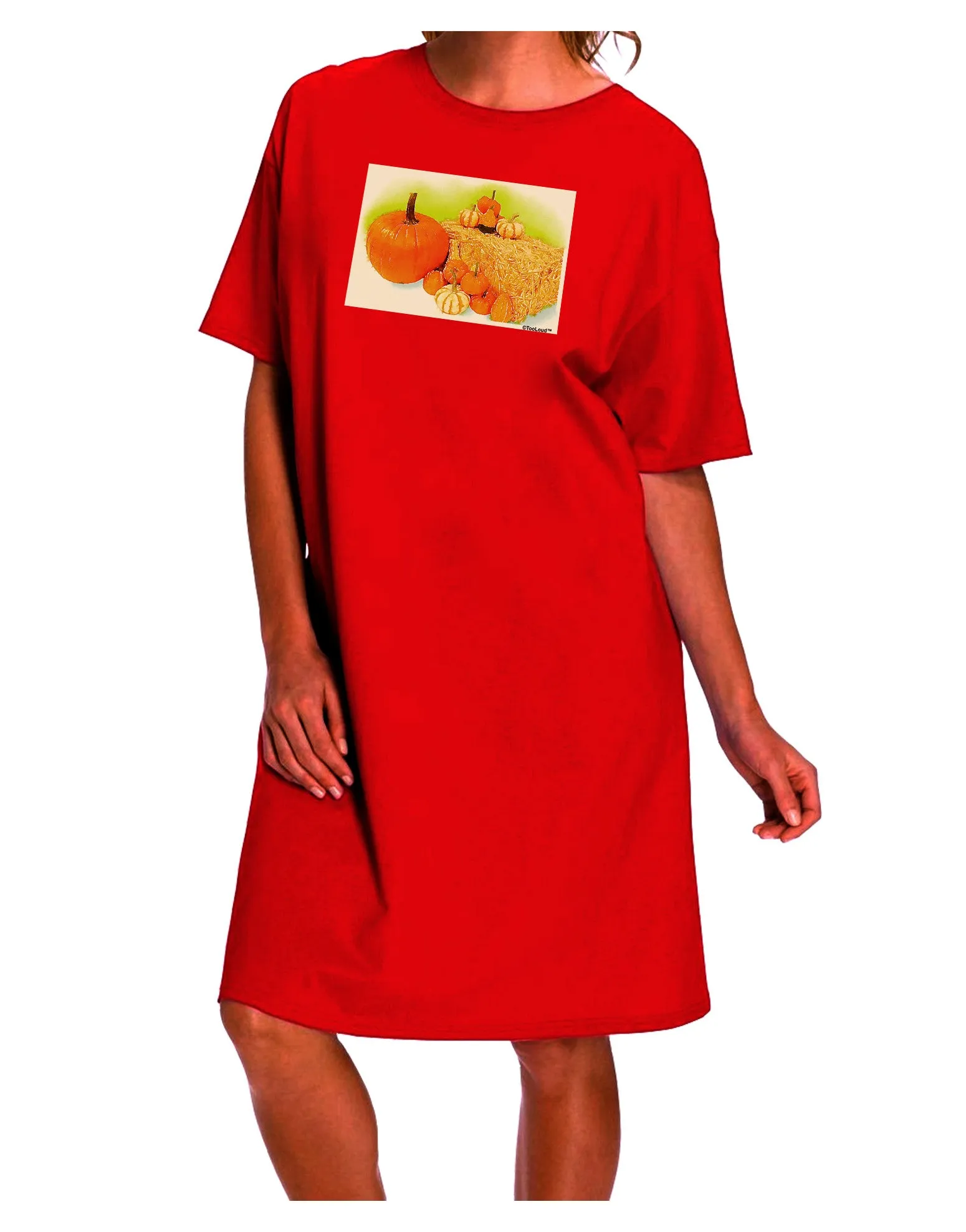 Autumnal Pumpkin Scene Adult Night Shirt Dress