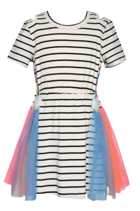 Baby Sara Striped Cut Out Rainbow Cloud Mesh Dress