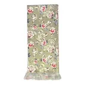 Basil Green Floral Printed Scarf With Pocket Square