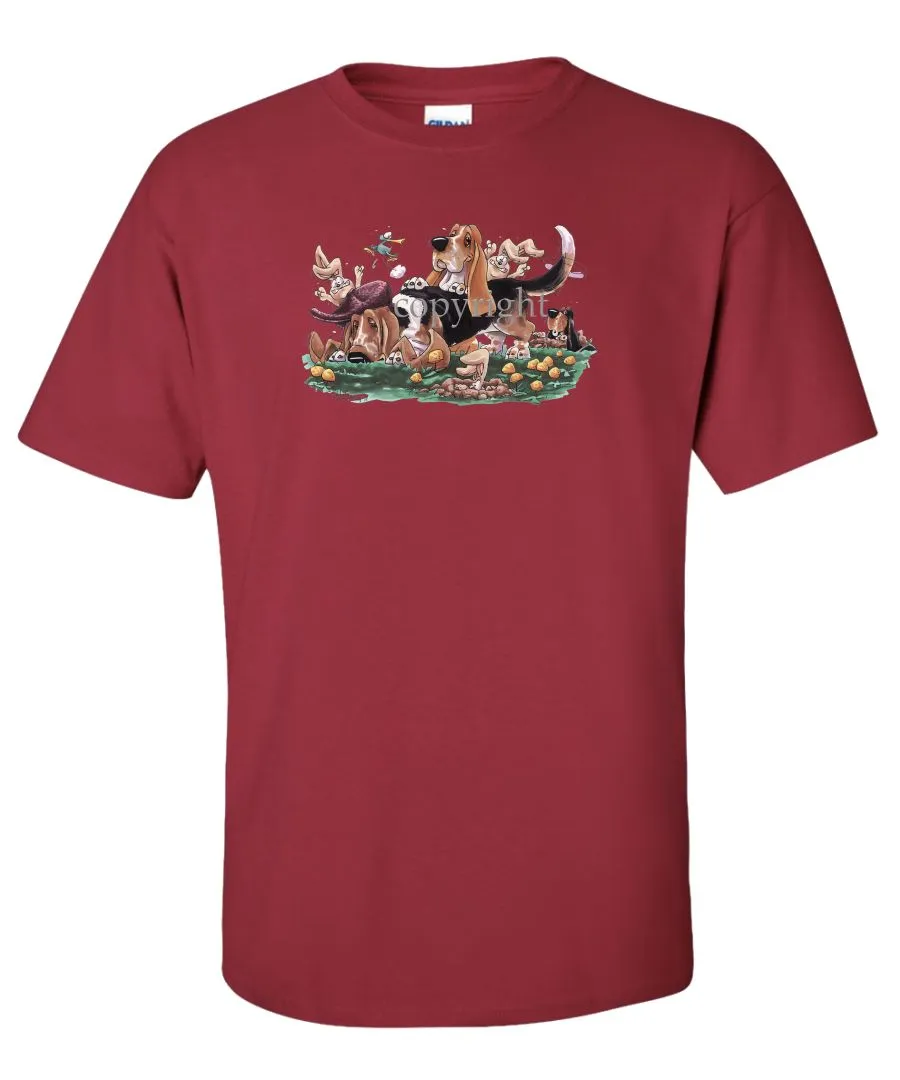 Basset Hound - Group With Rabbits - Caricature - T-Shirt