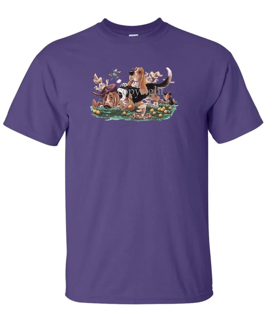 Basset Hound - Group With Rabbits - Caricature - T-Shirt