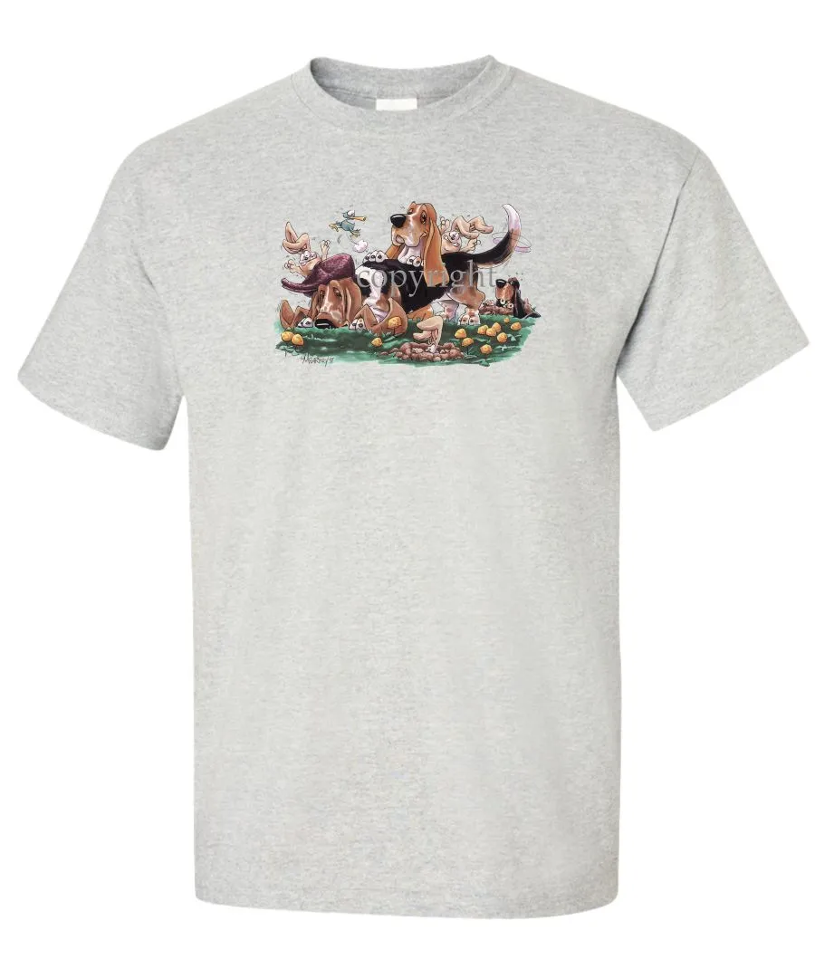 Basset Hound - Group With Rabbits - Caricature - T-Shirt