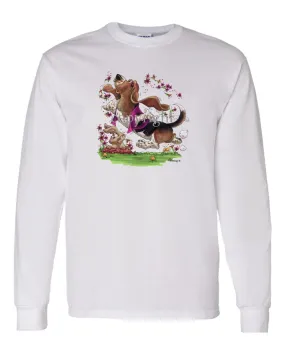 Basset Hound - Purple Vest Dancing In Flowers - Caricature - Long Sleeve T-Shirt