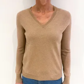 Beige Pink Cashmere V Neck Jumper Small