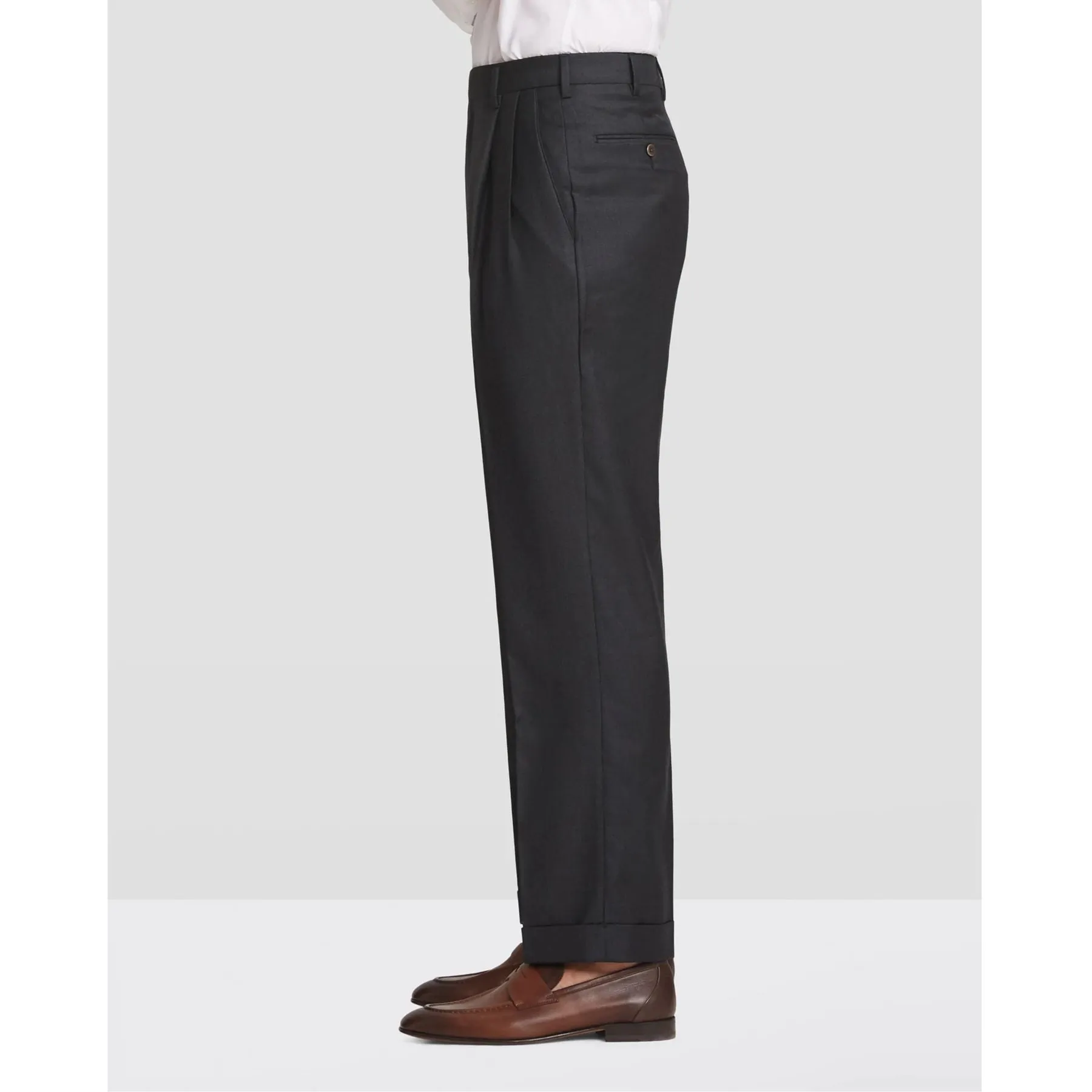 Bennett Double Pleated Super 120s Wool Serge Trouser in Charcoal (Full Fit) by Zanella