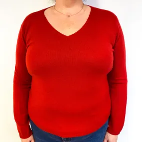 Berry Red Cashmere V-Neck Jumper Extra Large