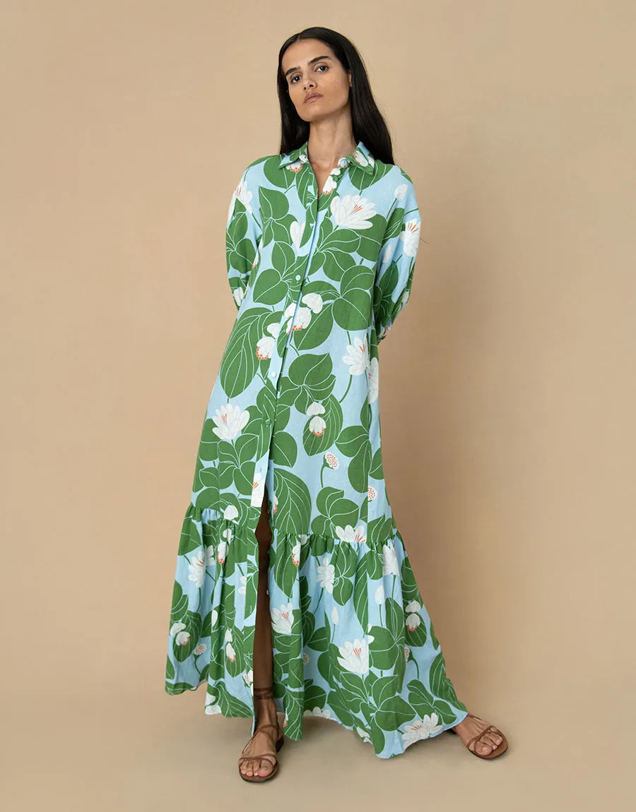 Bianca Linen Maxi Dress - Waterlily Green - SALE