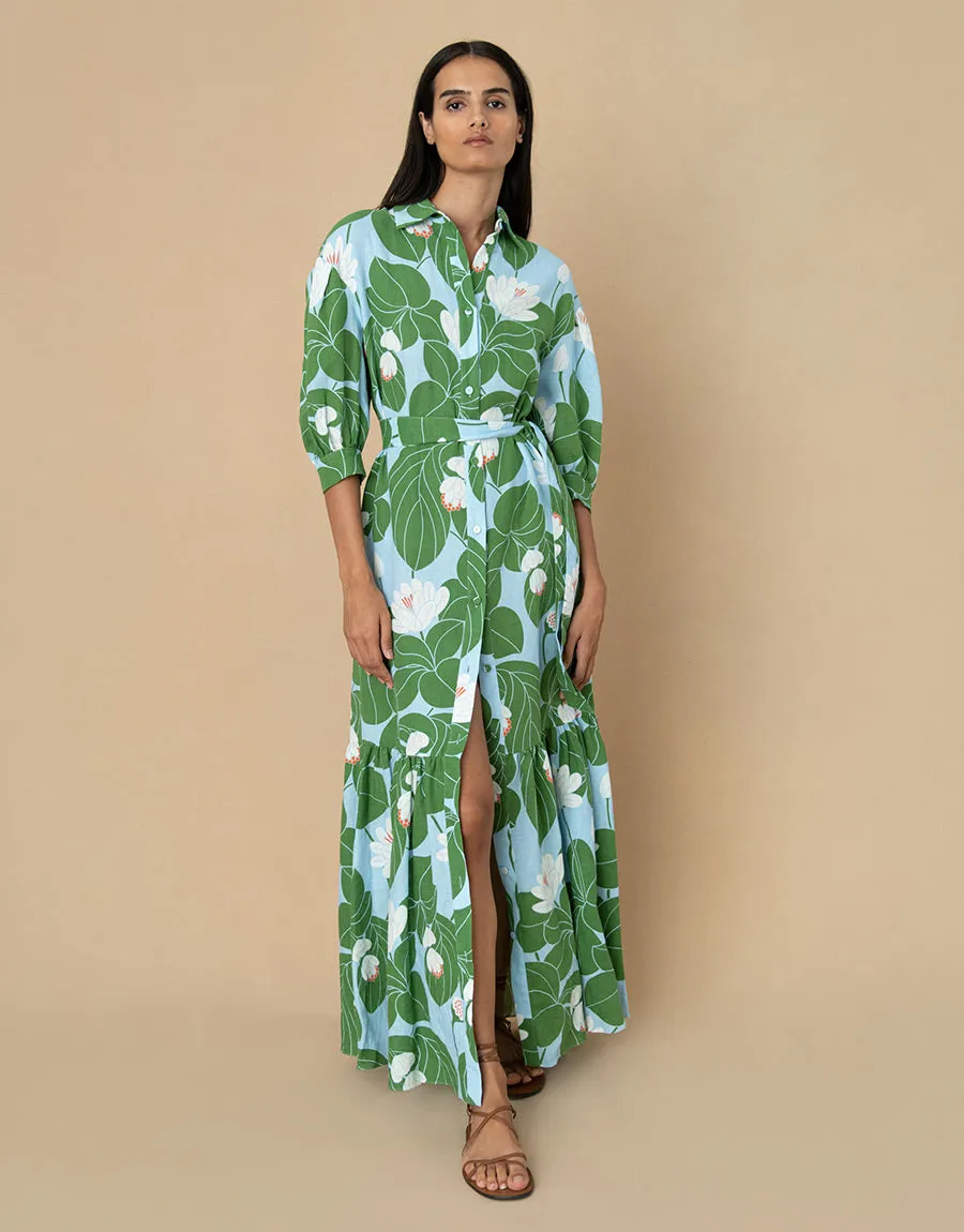 Bianca Linen Maxi Dress - Waterlily Green - SALE