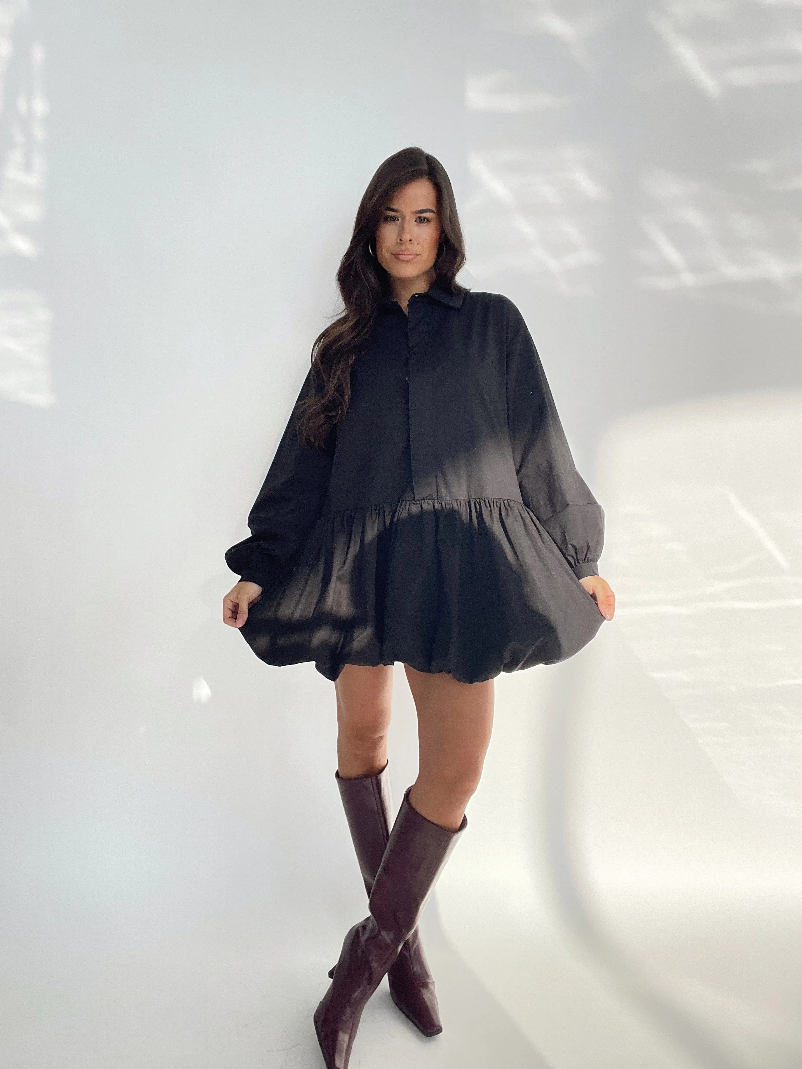 Black Bubble Skirt Shirt Dress