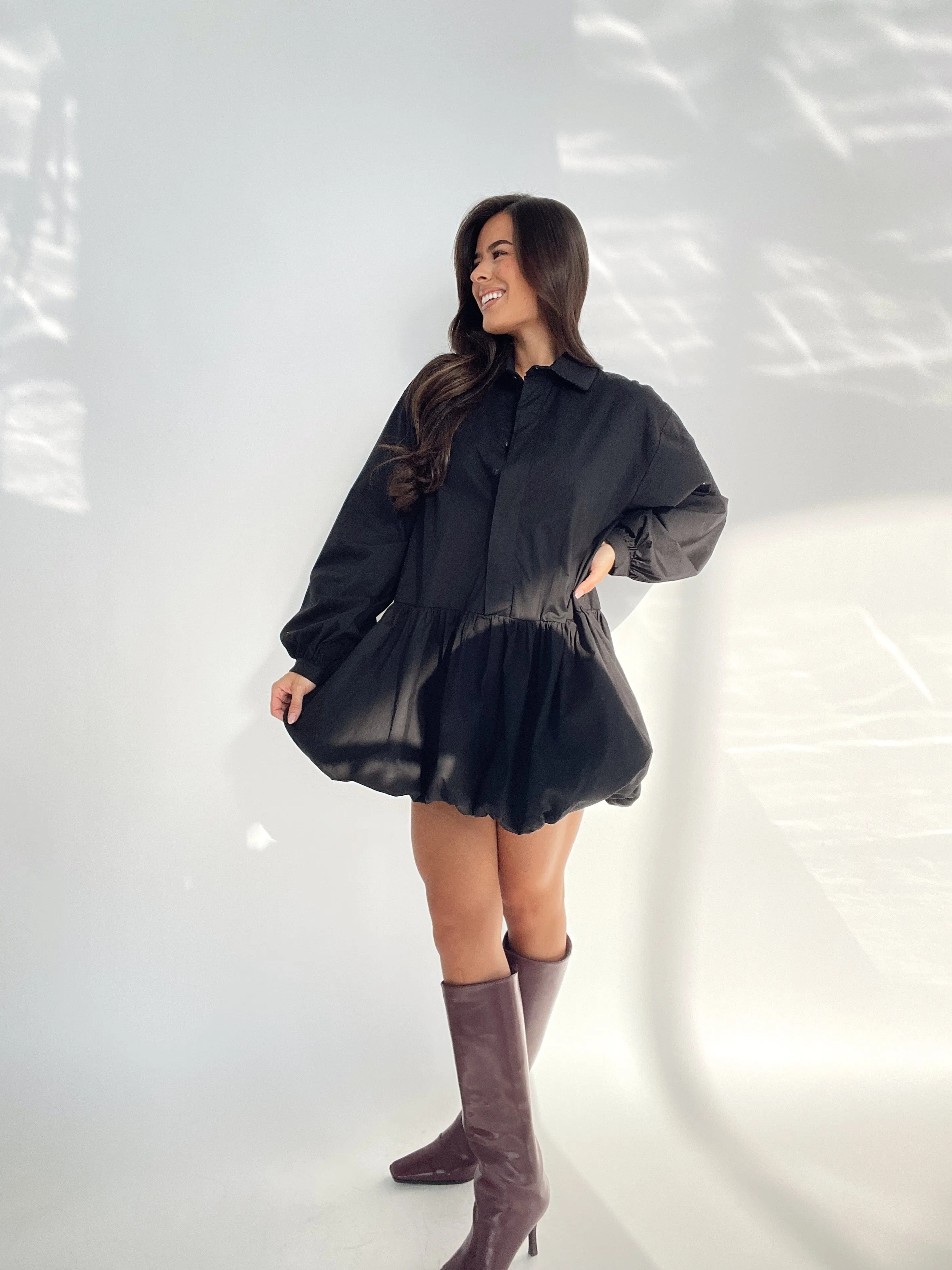 Black Bubble Skirt Shirt Dress