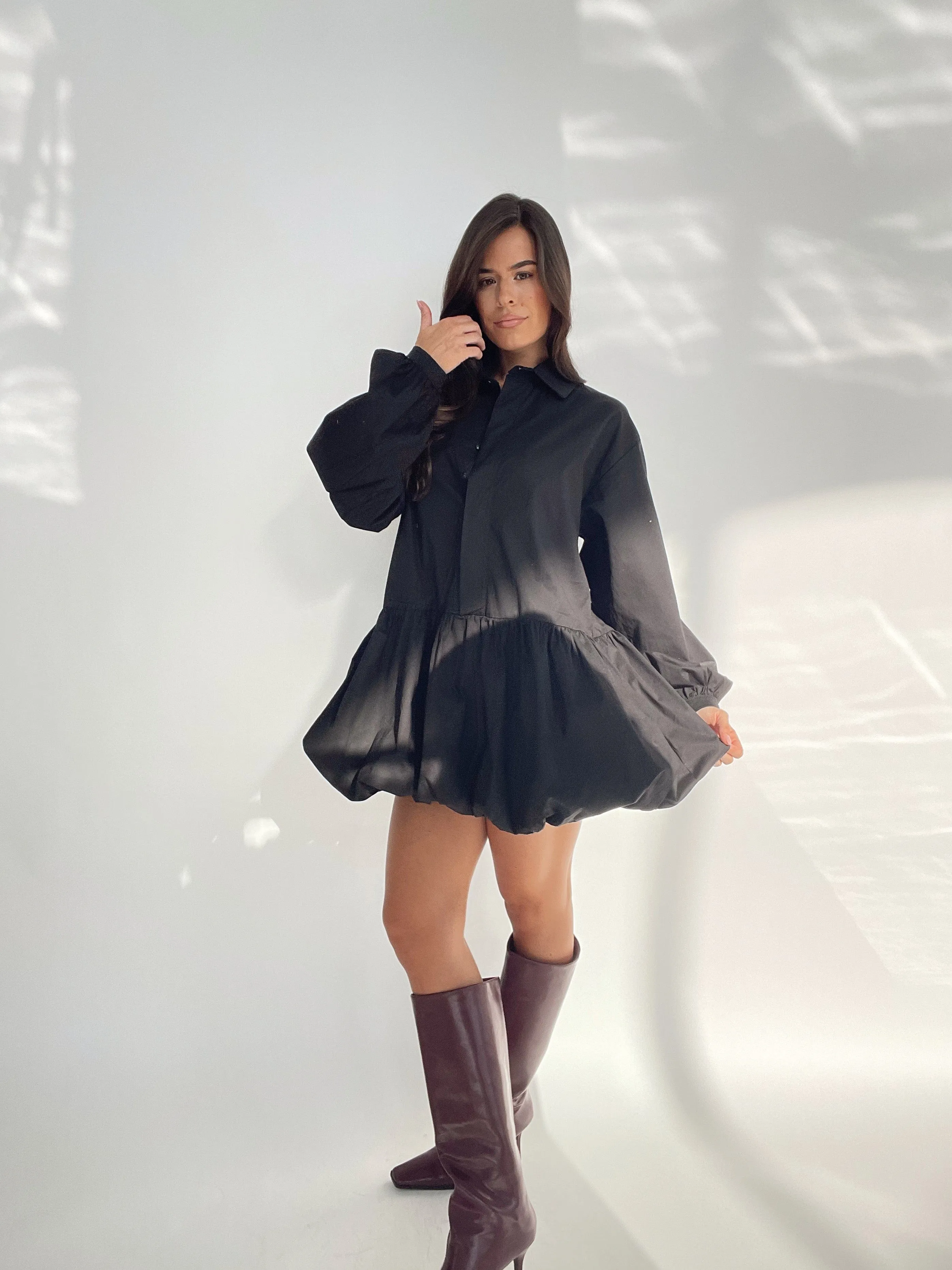 Black Bubble Skirt Shirt Dress