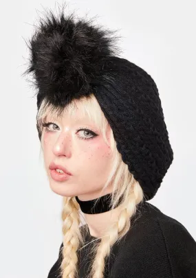 Black Celine Pom Beanie