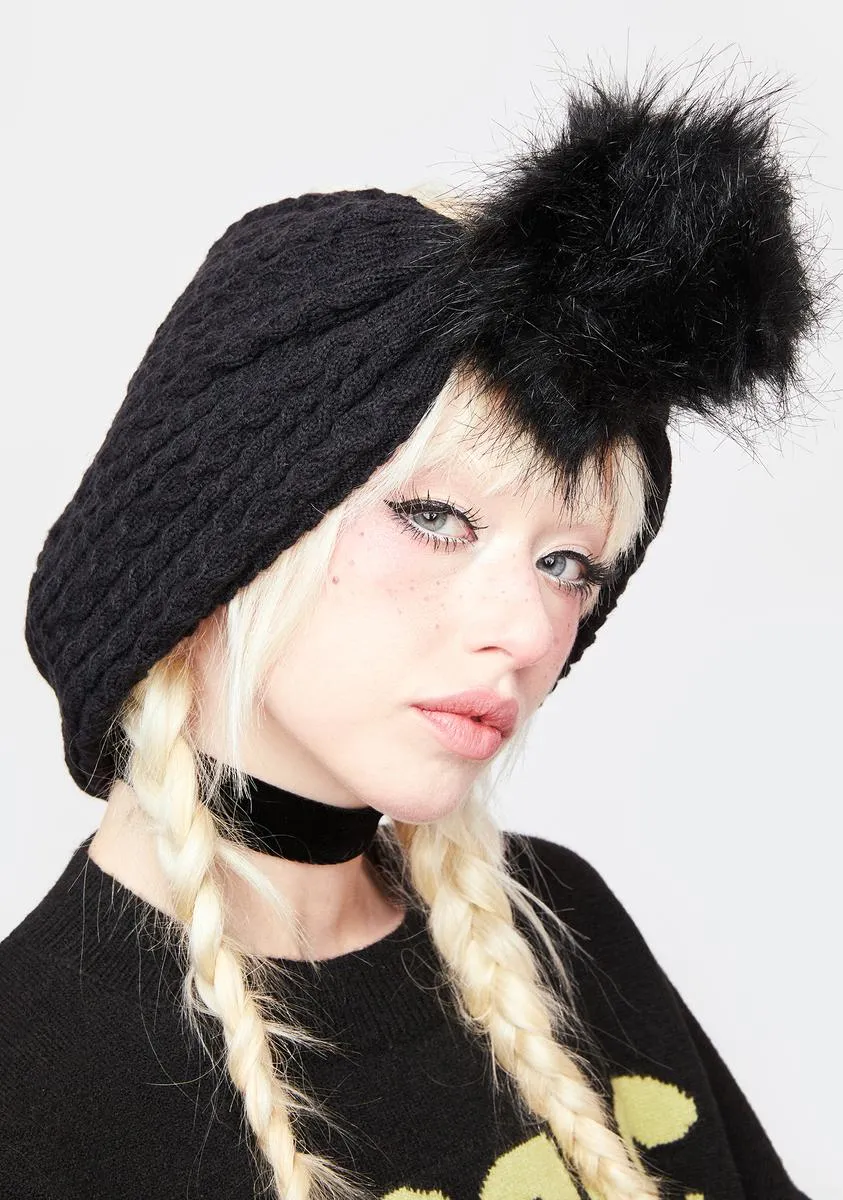 Black Celine Pom Beanie