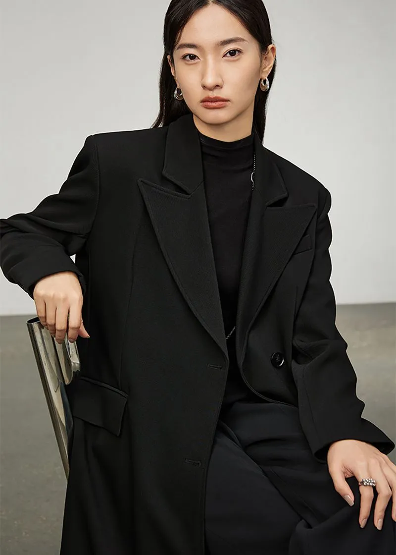 Black Double Breasted Long Trench Coat