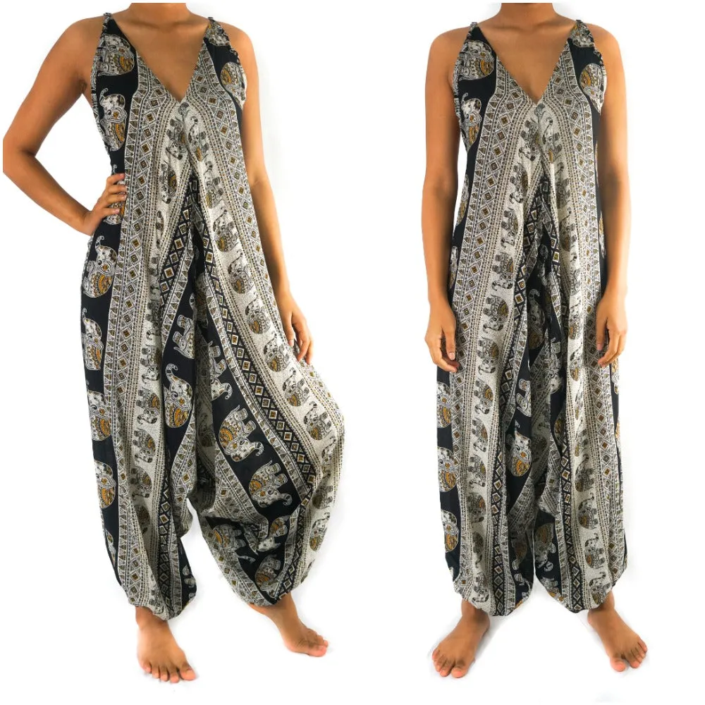 Black Elephant Boho Hippie Jumpsuit Rompers