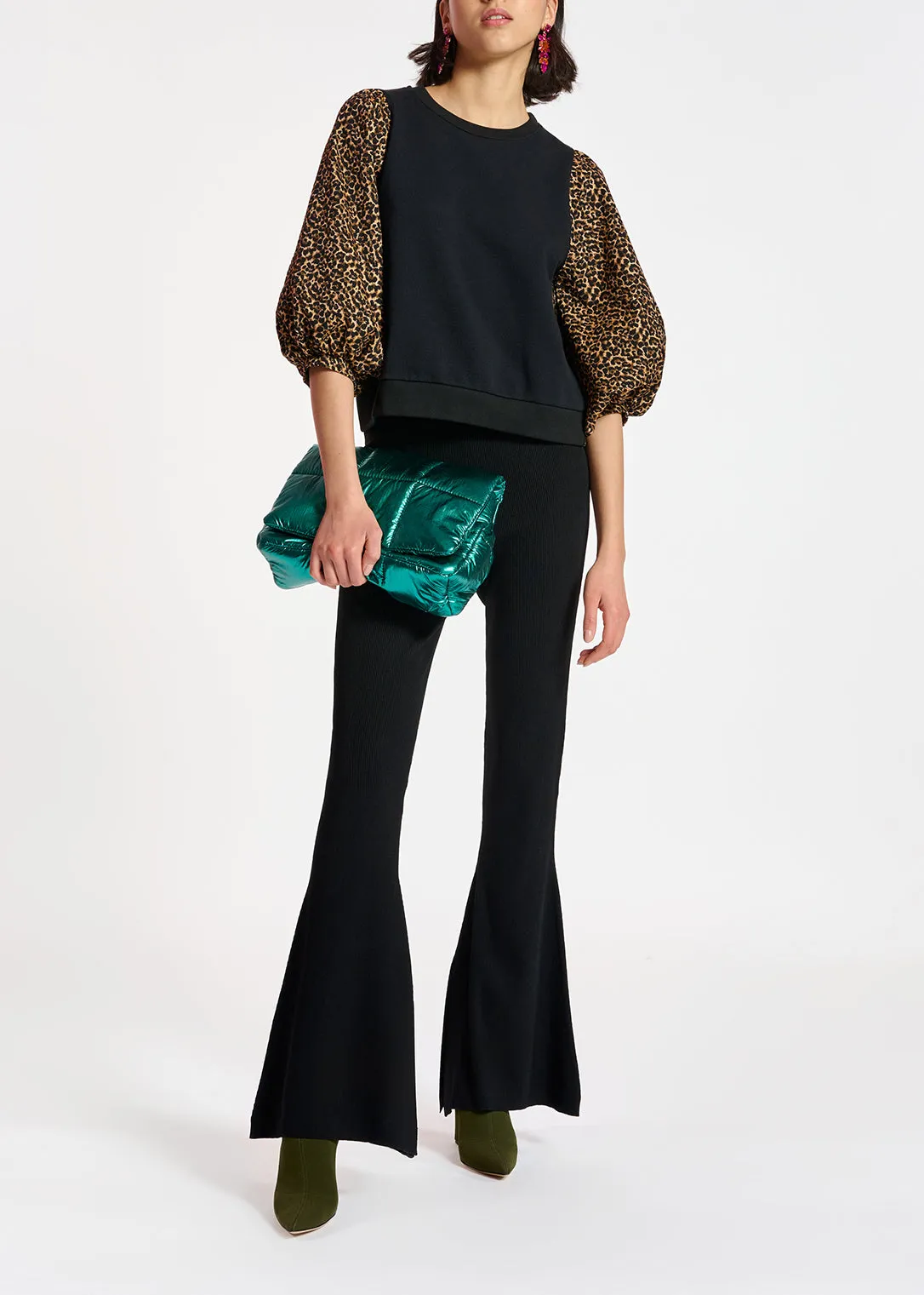 Black flared knitted pants