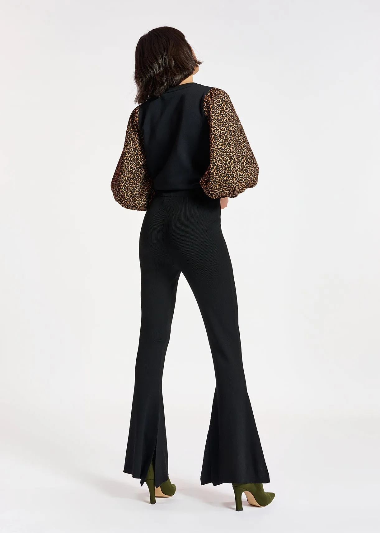 Black flared knitted pants