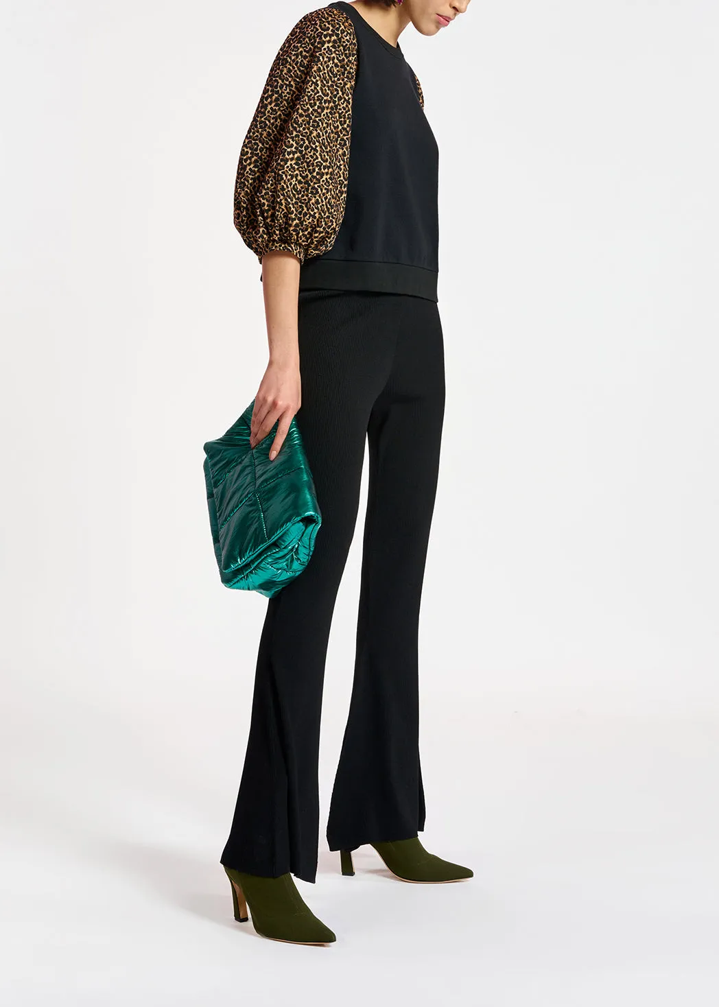 Black flared knitted pants