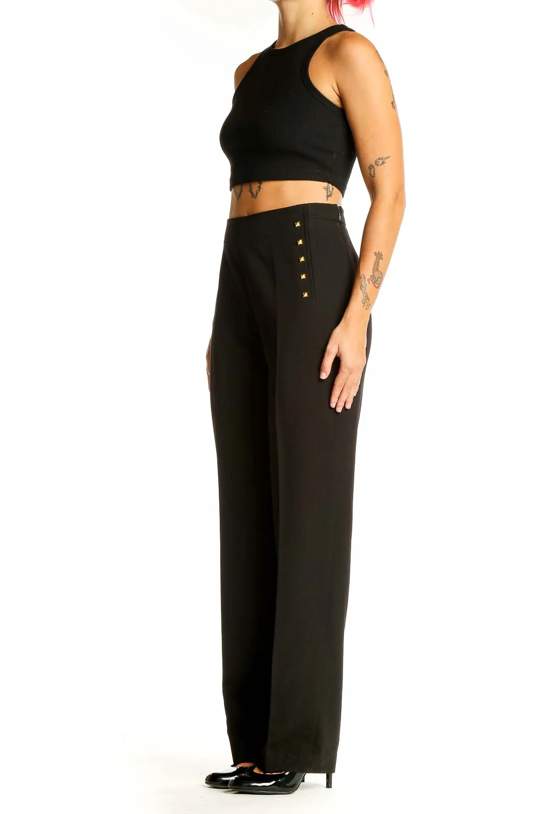 Black High-Waisted Studded Dress Pants