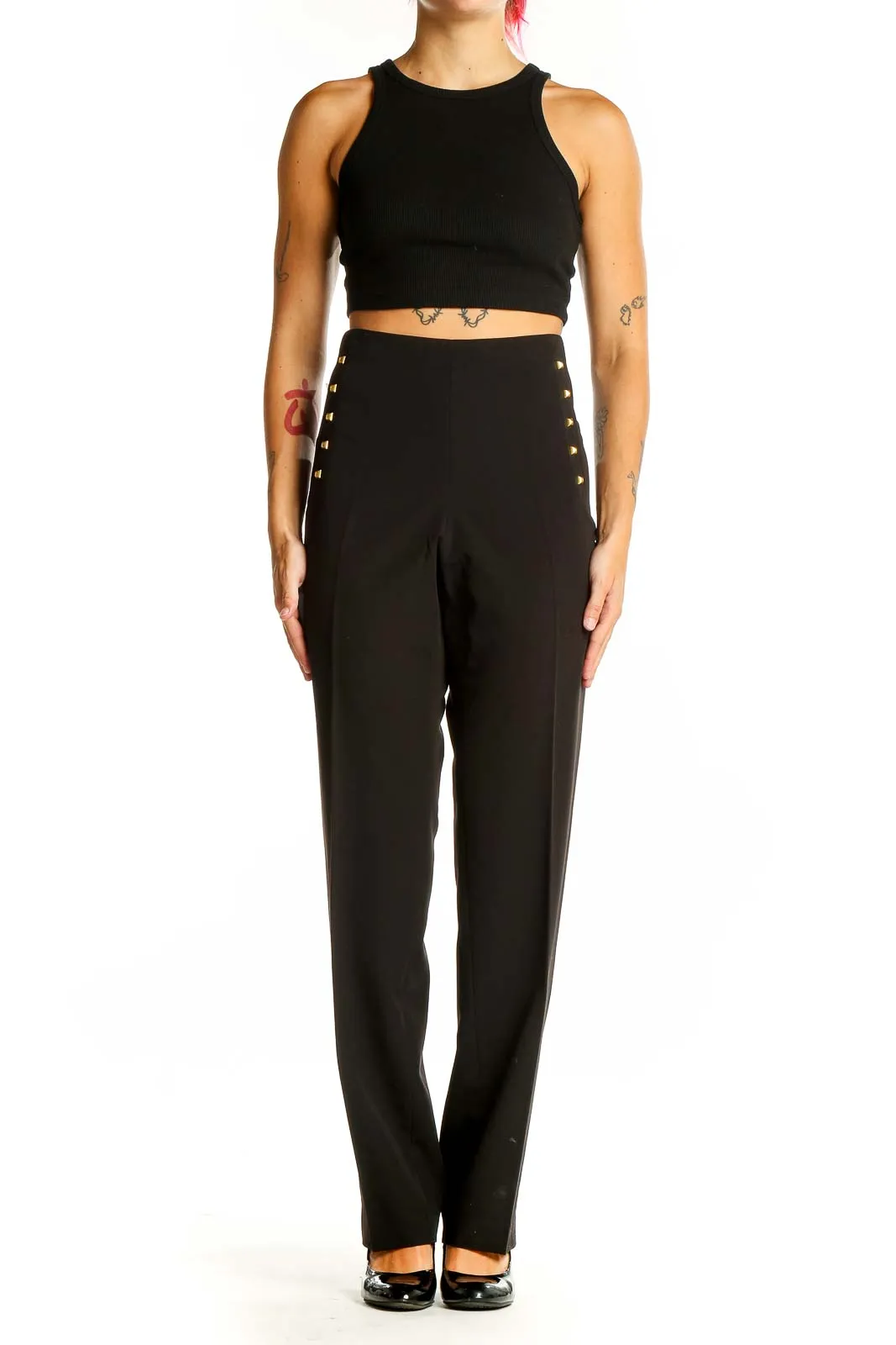 Black High-Waisted Studded Dress Pants