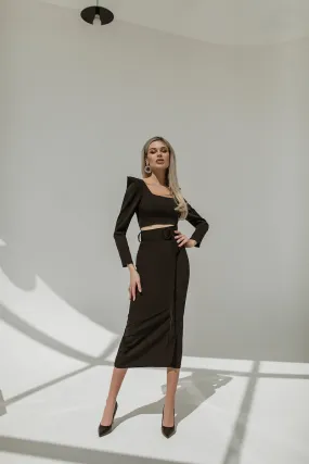 Black Long Sleeve Top & Maxi Skirt 2-Piece Set