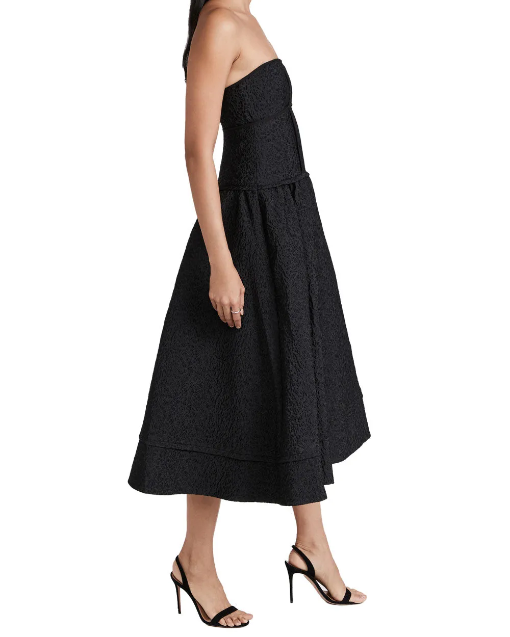 Black Matelasse Strapless London Midi Dress