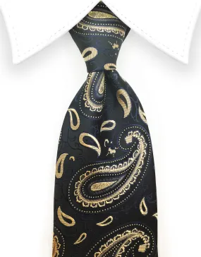 Black Navy Blue and Gold Paisley Tie