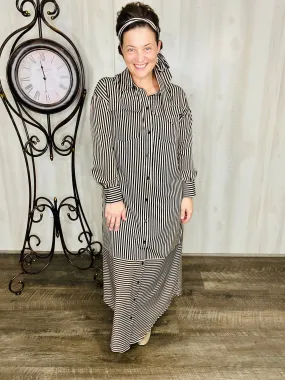 Black Stripe & Belted Shirt Dress