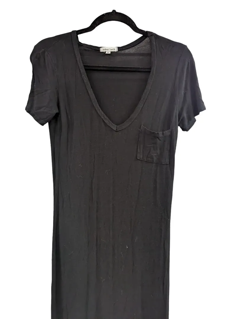 Black Velvet Touch (S) Long T-Shirt Dress