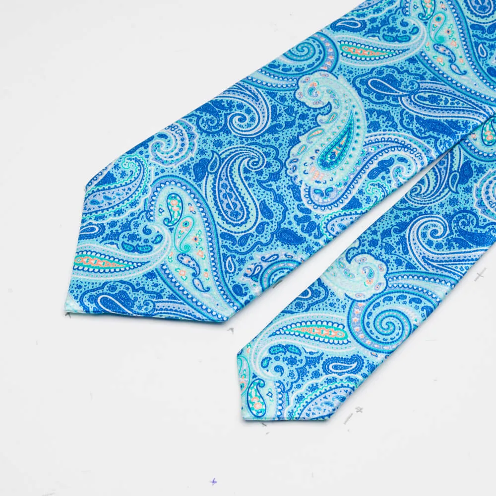 Blue and Aqua Sicilian Paisley Duchesse Silk Tie