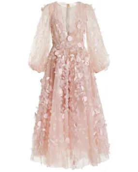 Blush Tulle Deep V Organza Midi Tea Dress