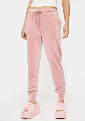 Blushing Pink Big Bling Velour Joggers