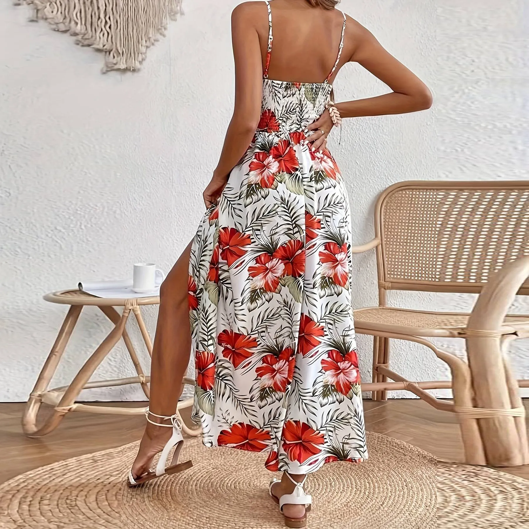 Bohemian Chiffon Floral Lace Sling Dress Summer Long Maxi Dress