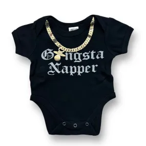 Boys Chubs Size 3-6 Months Black "Gangsta Napper" Short Sleeve Snap Bodysuit