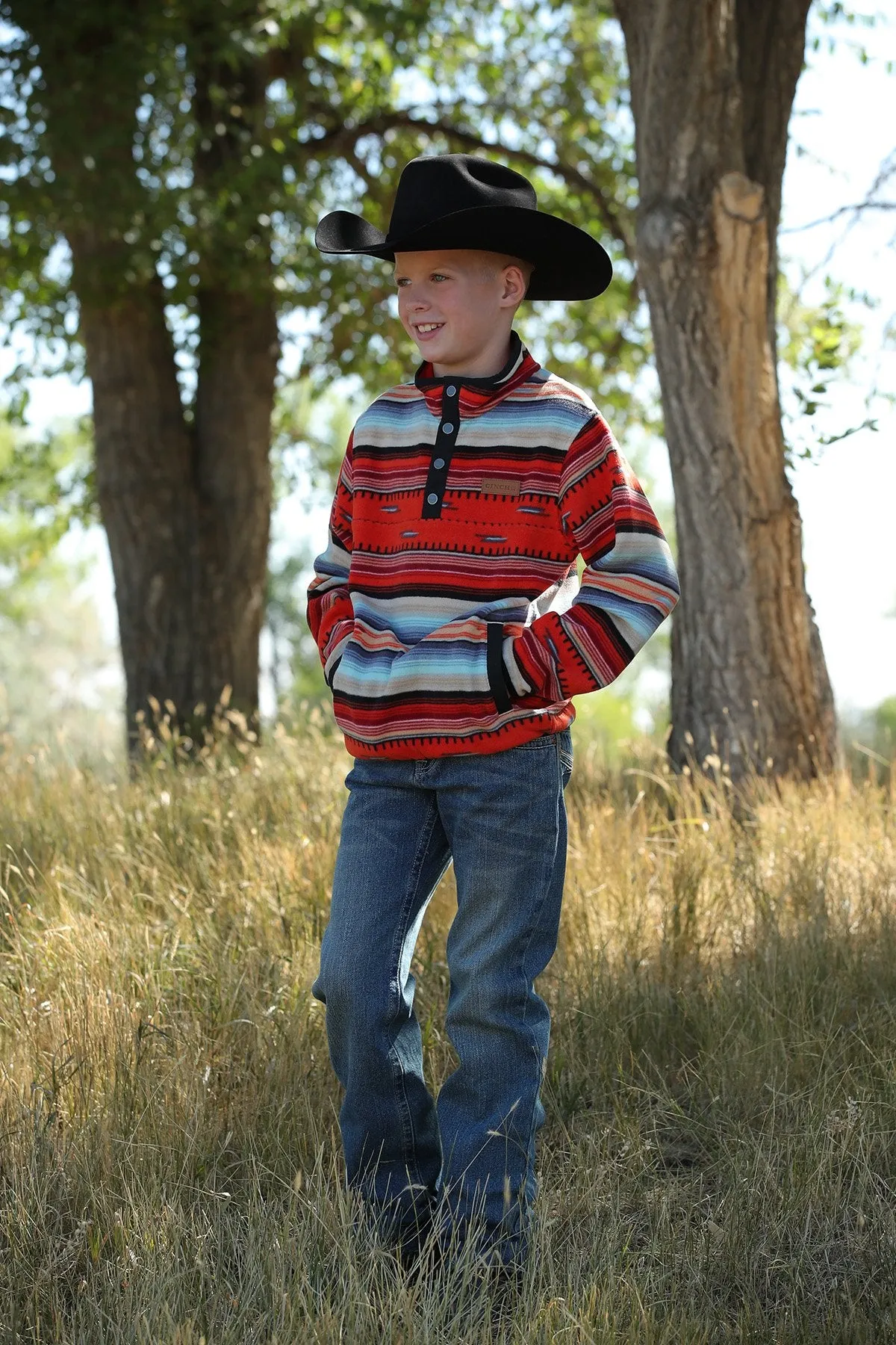 Boy's Cinch MWK7590011 Red Aztec Print Polar Fleece Pullover *CLOSEOUT*