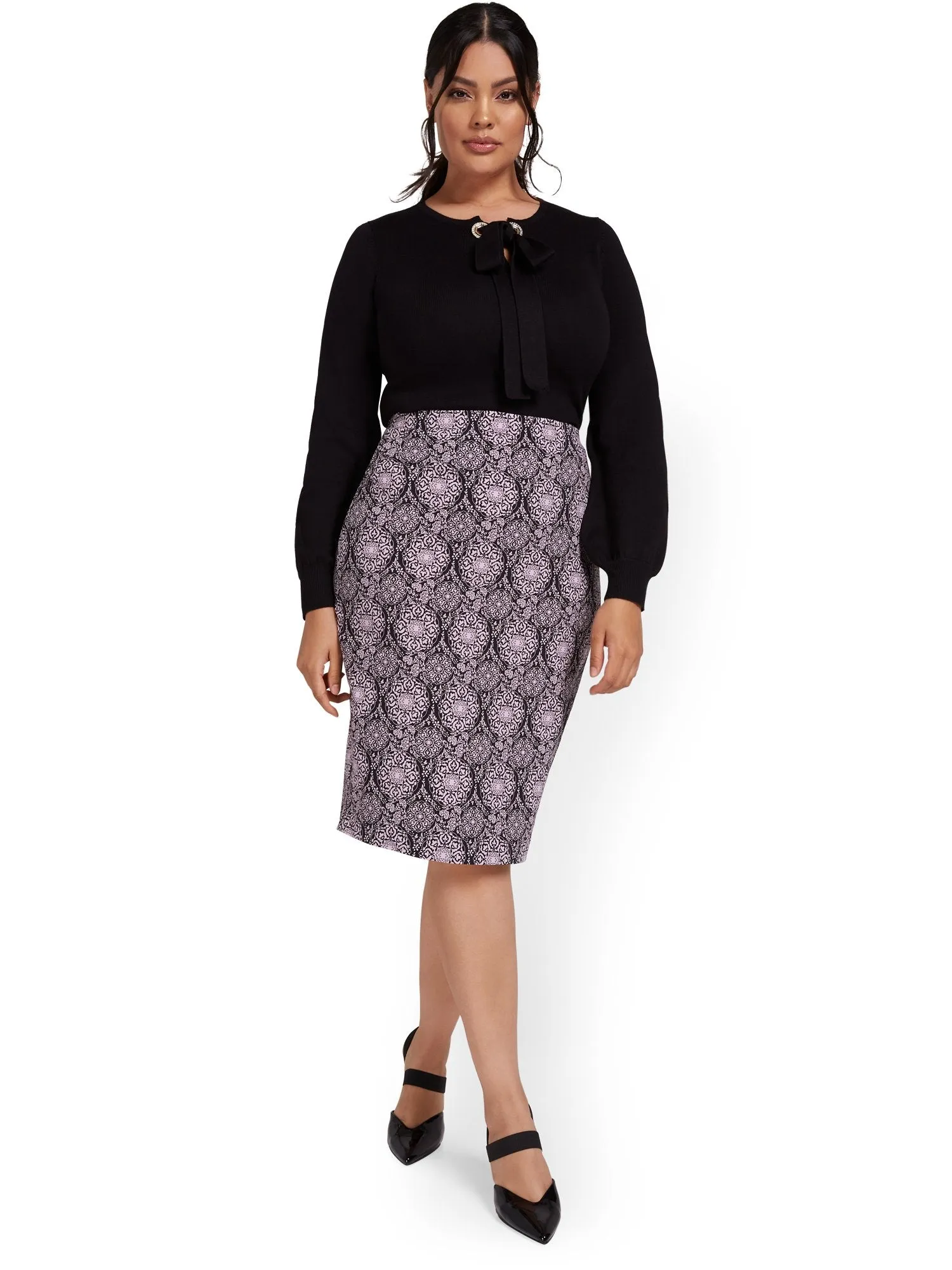 Brocade-Print Pencil Skirt