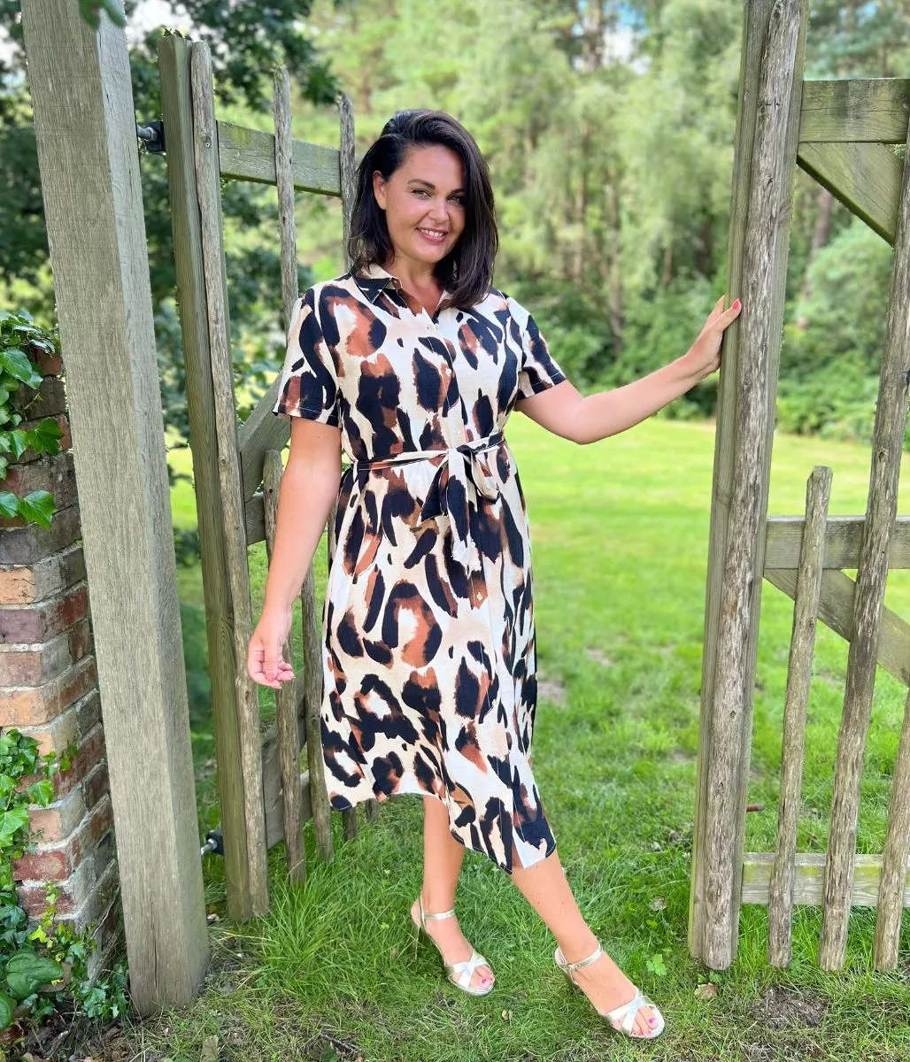 Brown Leopard Print Midi Dress