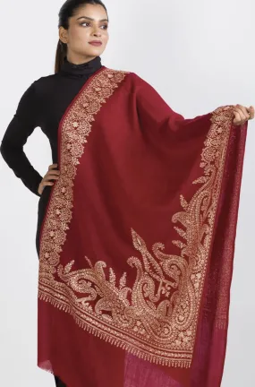 Burgundy Embroidered Wool Shawl