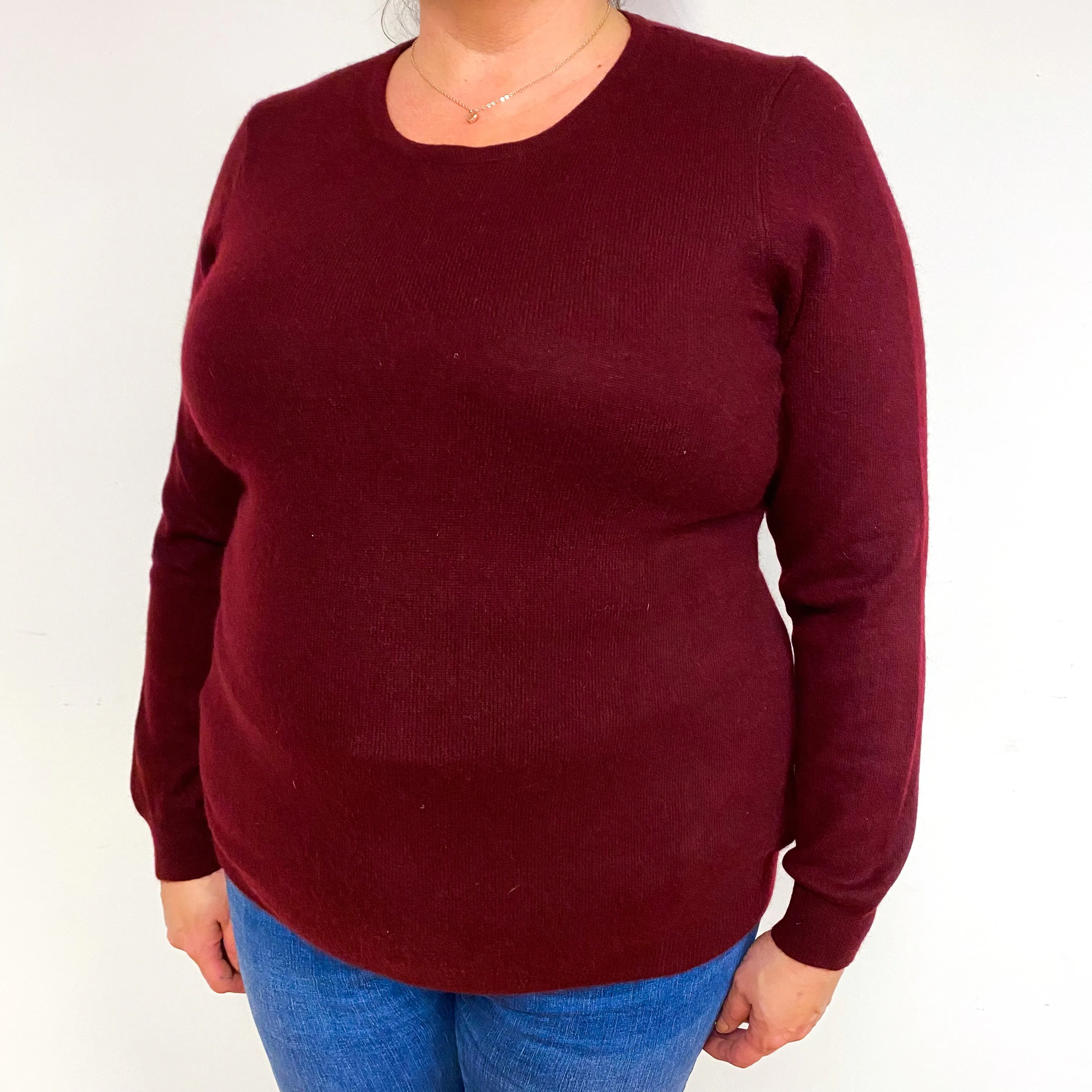 Burgundy Red Cashmere Crew Neck Jumper Extra Large