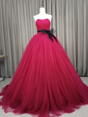 Burgundy Tulle Long Prom Gown, Burgundy Tulle Sweet 16 Dress