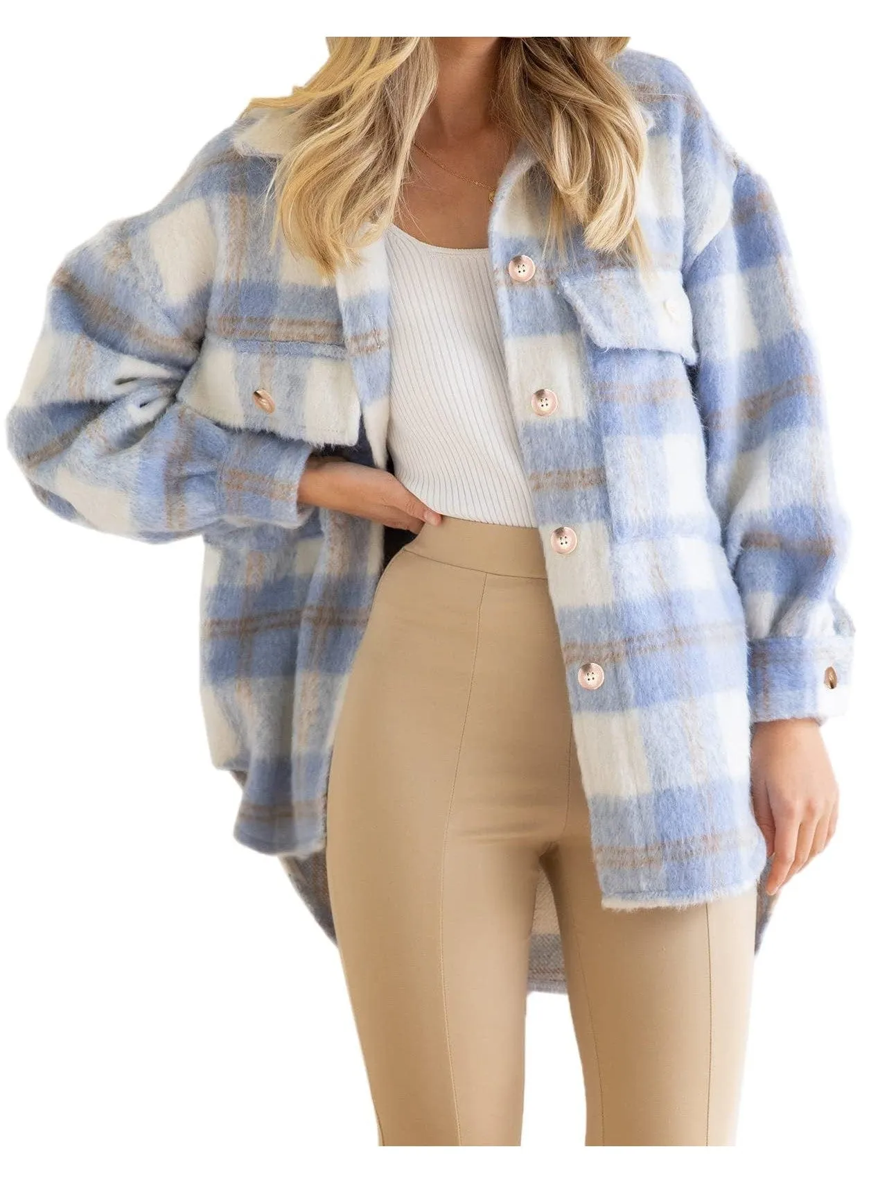 Button-Down Plaid Jacket for Women