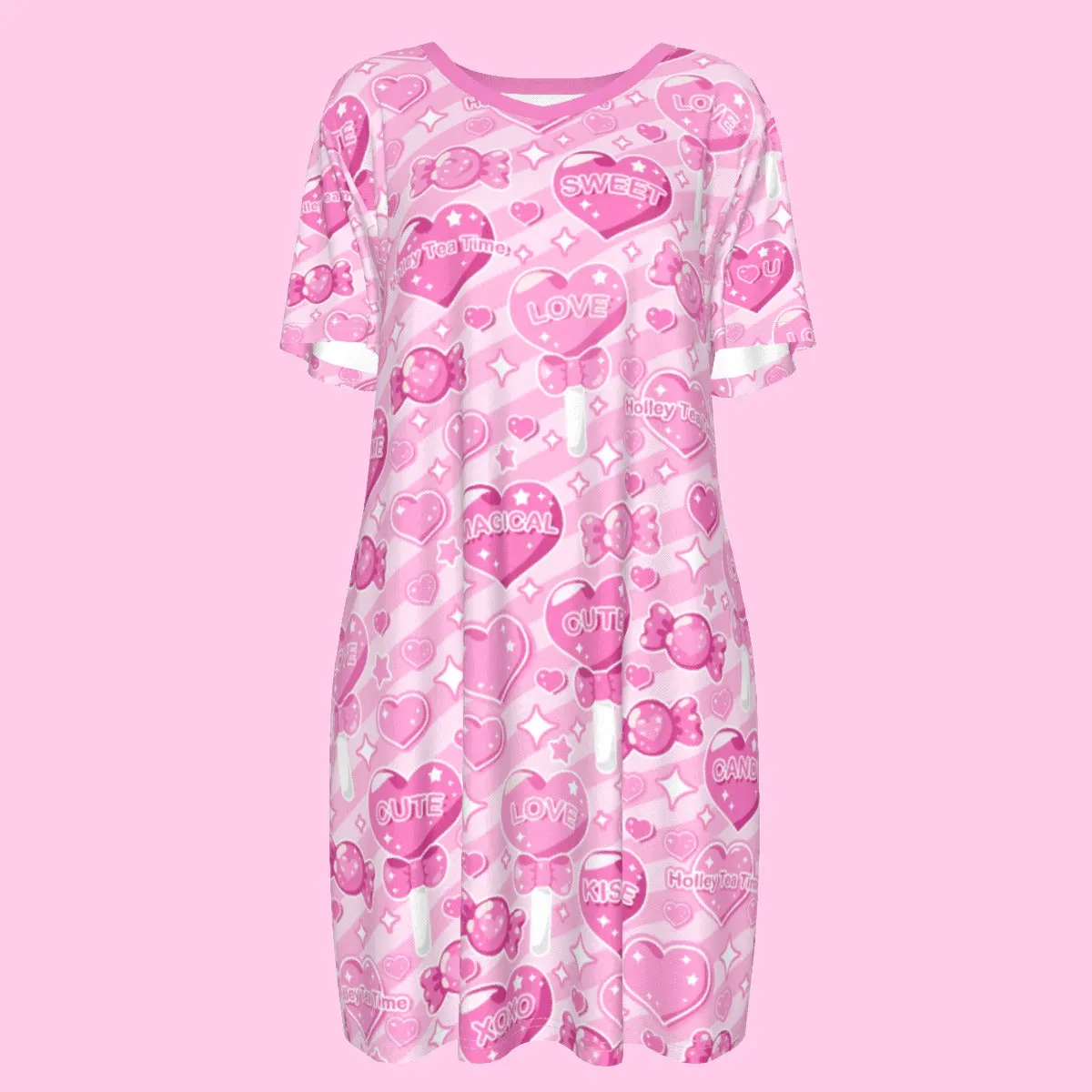 Candy Love Hearts (Pink Cutie) Women's T-shirt Dress