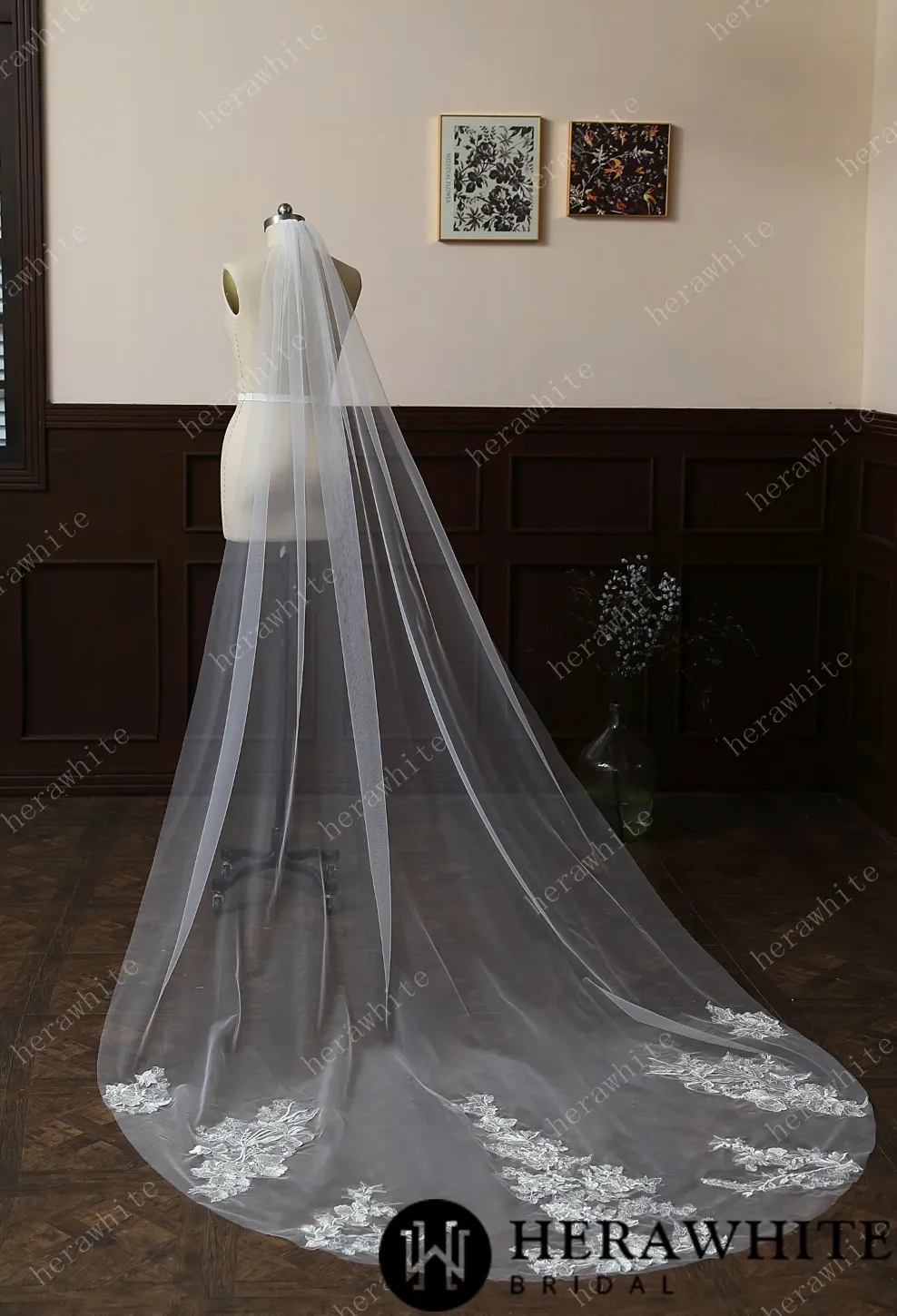 Cathedral Length Whimsical Lace Bridal Veil With Vintage Vibes