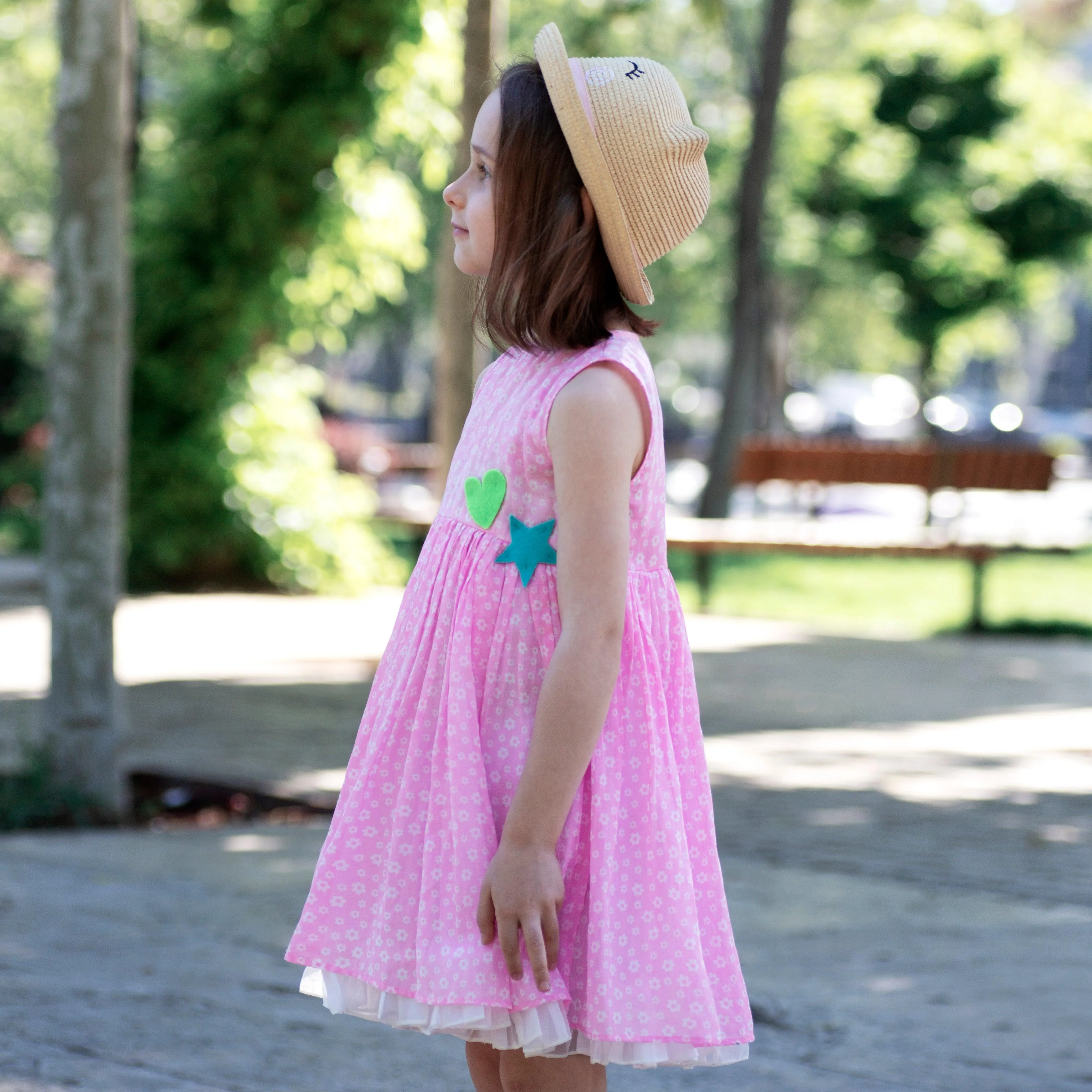 C'est La Vive- Sleeveless Pink Dress with White Floral Print for Girls