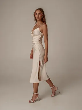 Champagne midi bridesmaid slip dress