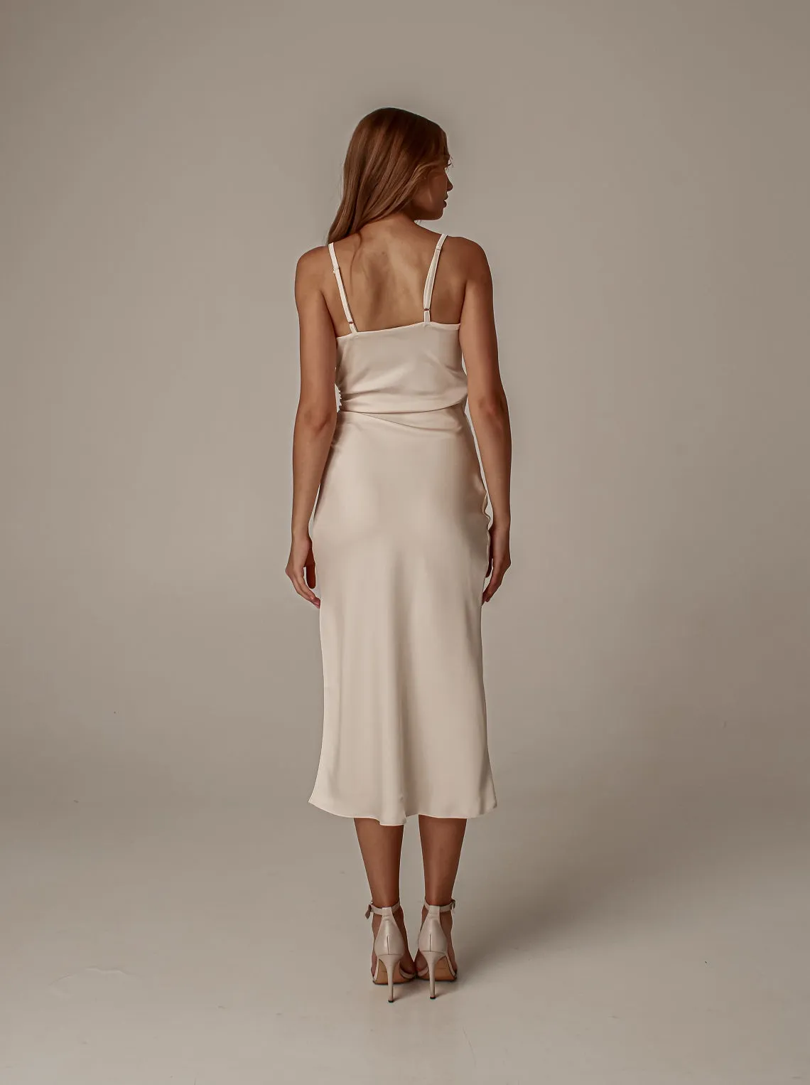 Champagne midi bridesmaid slip dress